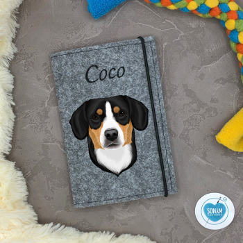 Designbeispiel der Impfpasshülle grau meliert für den Entlebucher Sennenhund